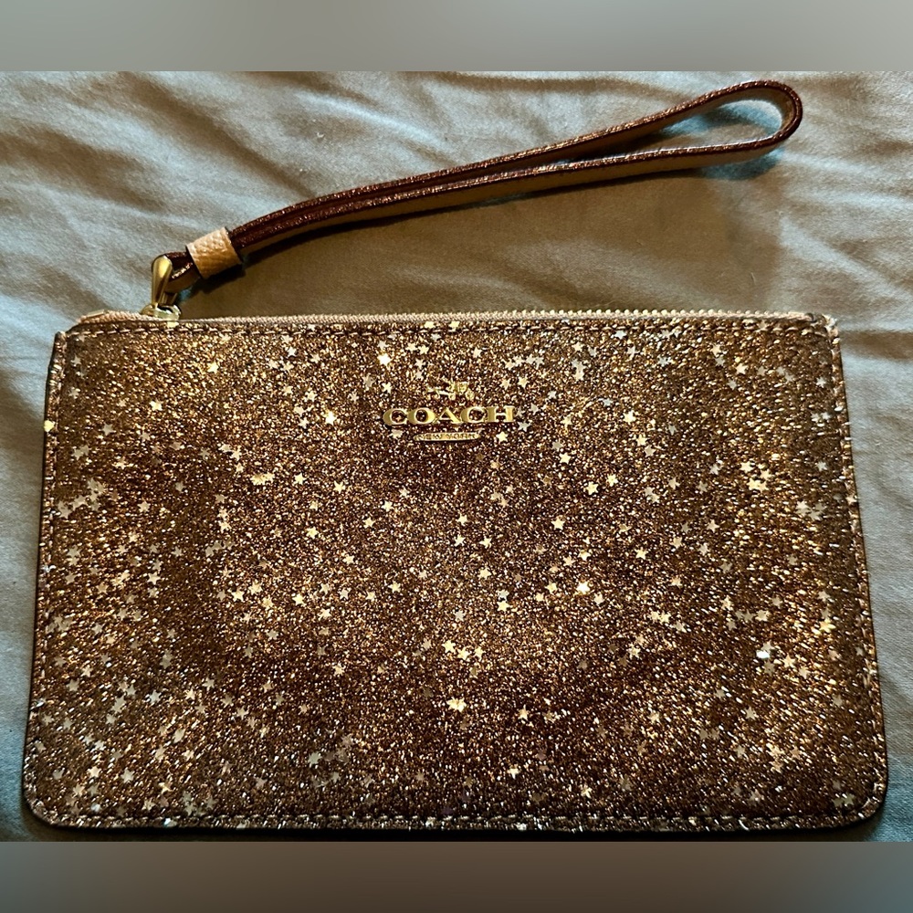 Coach Gold Glitter Wristlet, 7 in - like new